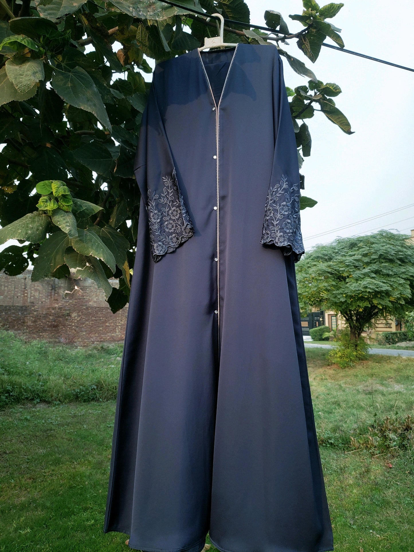 Navy Blue Embroidered Sleeves abaya
