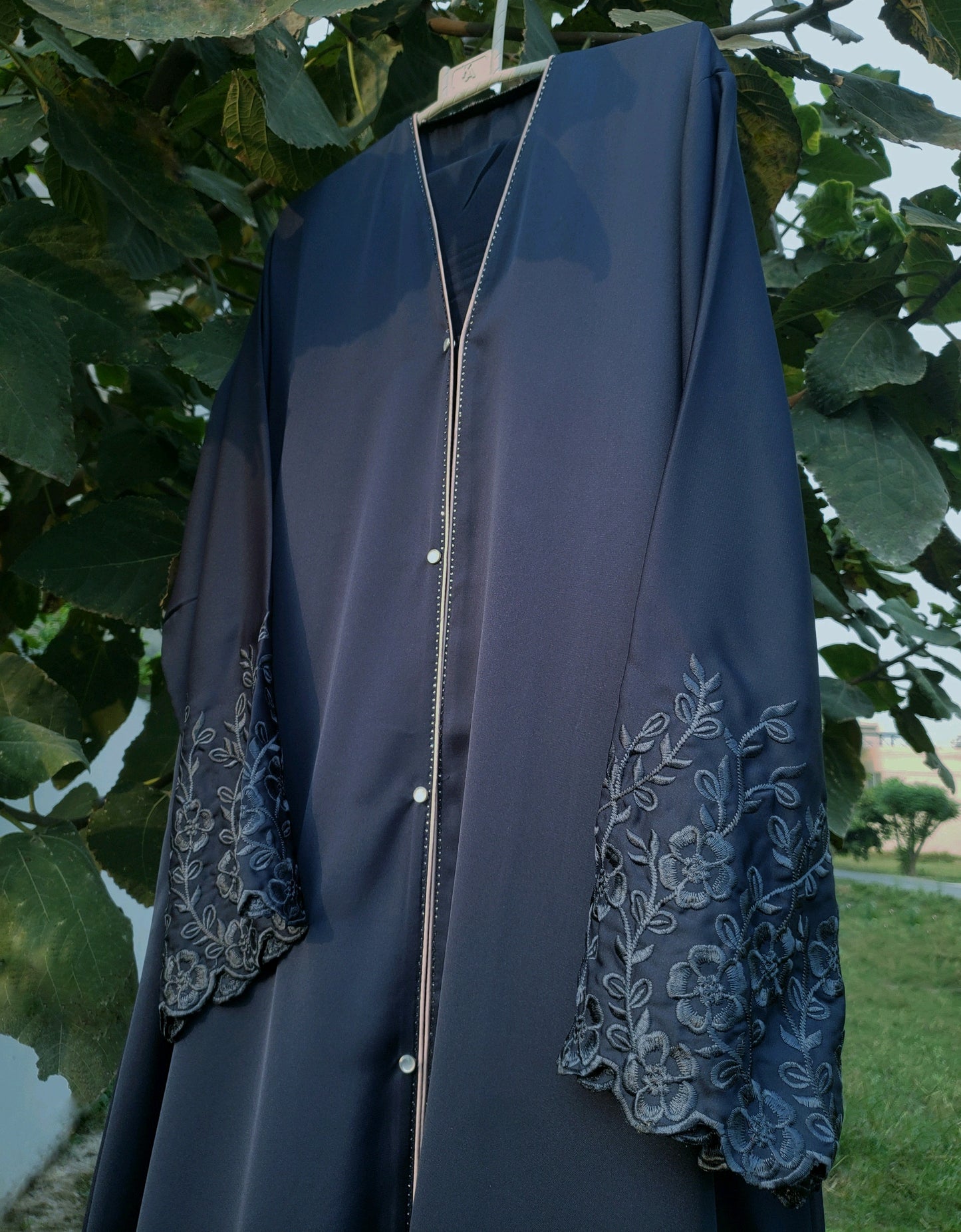 Navy Blue Embroidered Sleeves abaya