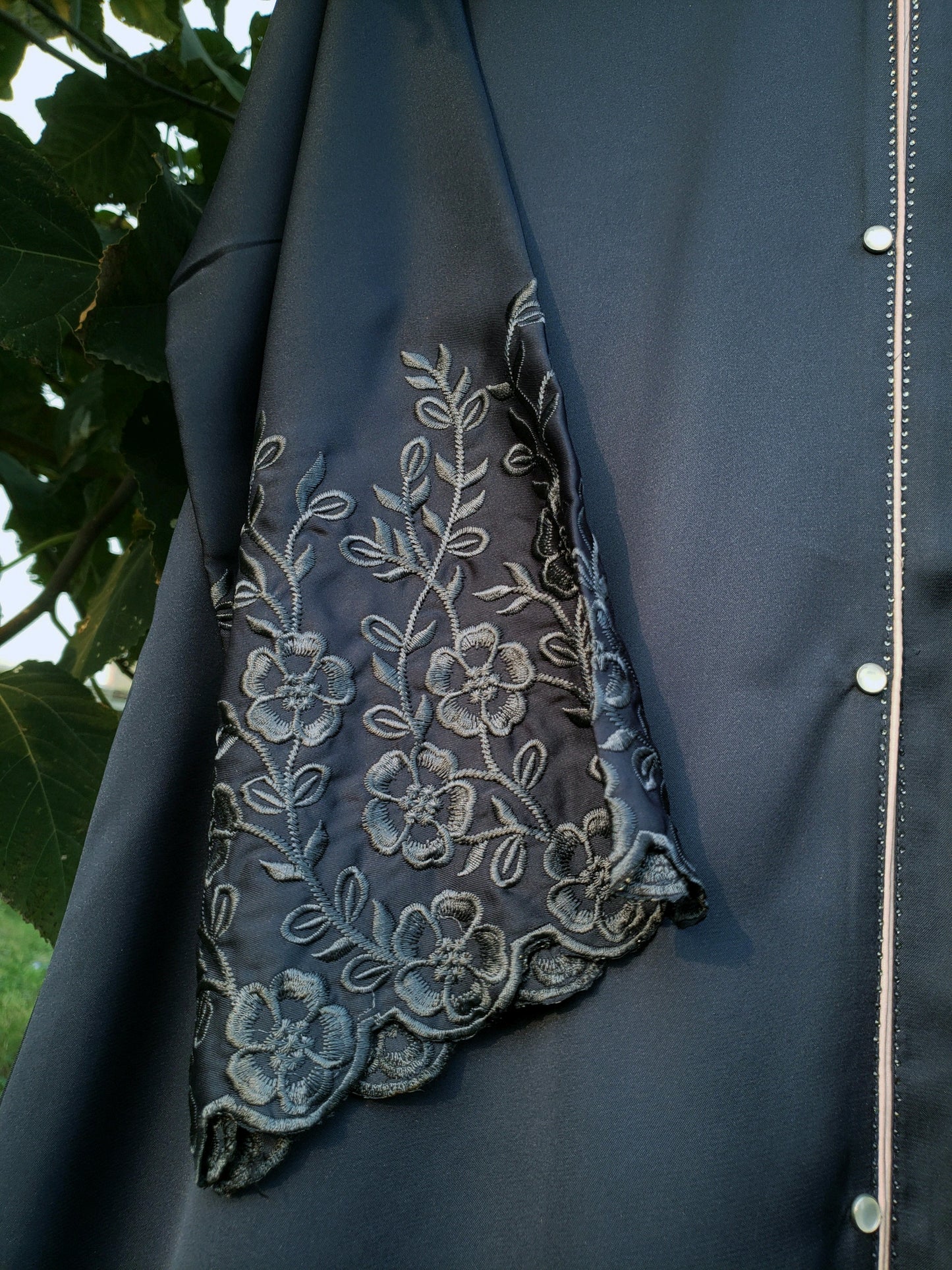 Navy Blue Embroidered Sleeves abaya