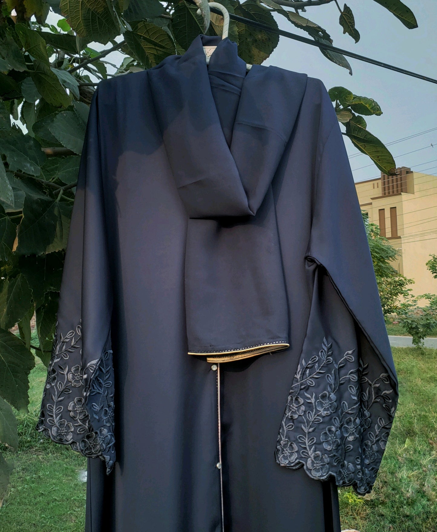 Navy Blue Embroidered Sleeves abaya