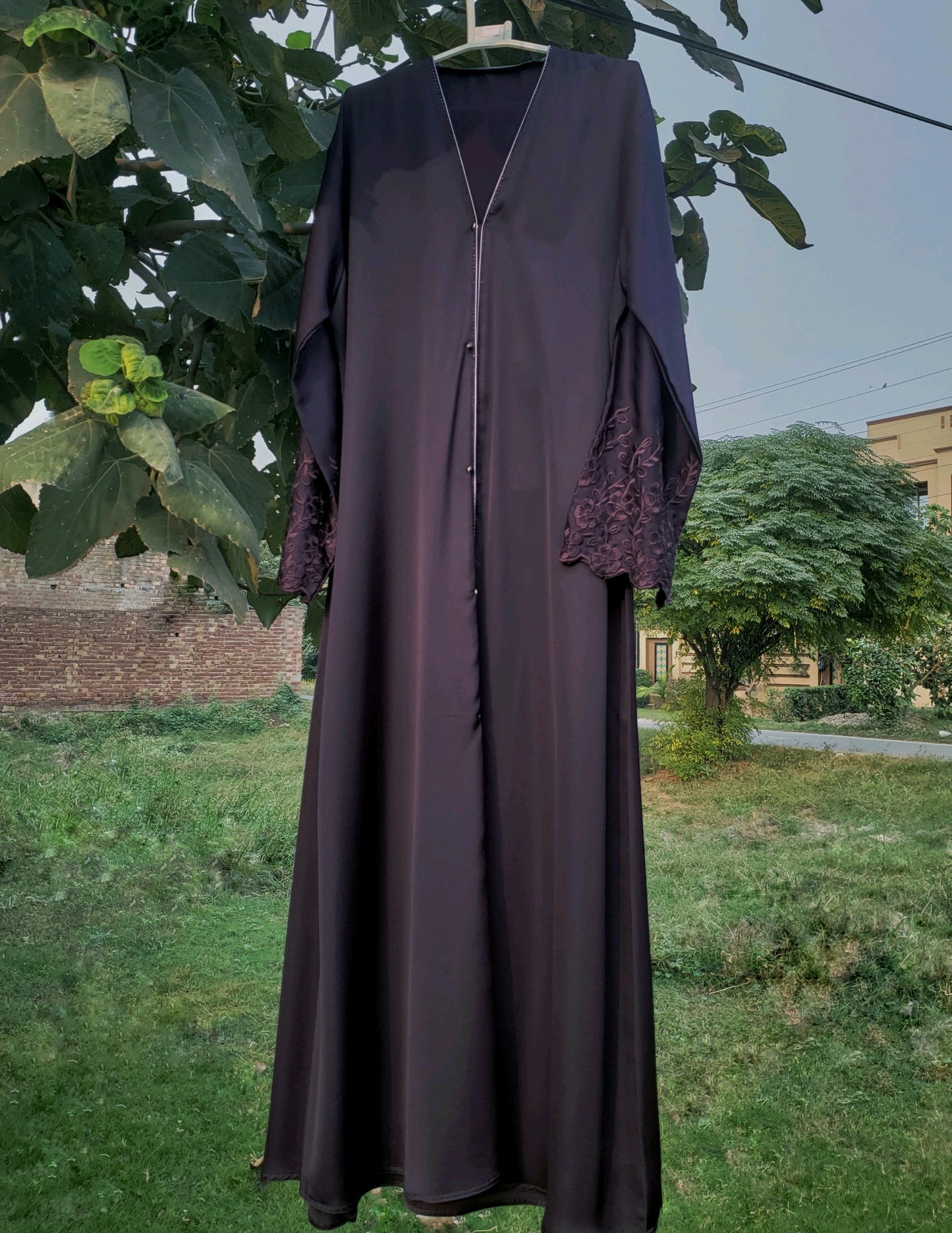 Purple Embroidered Sleeves abaya