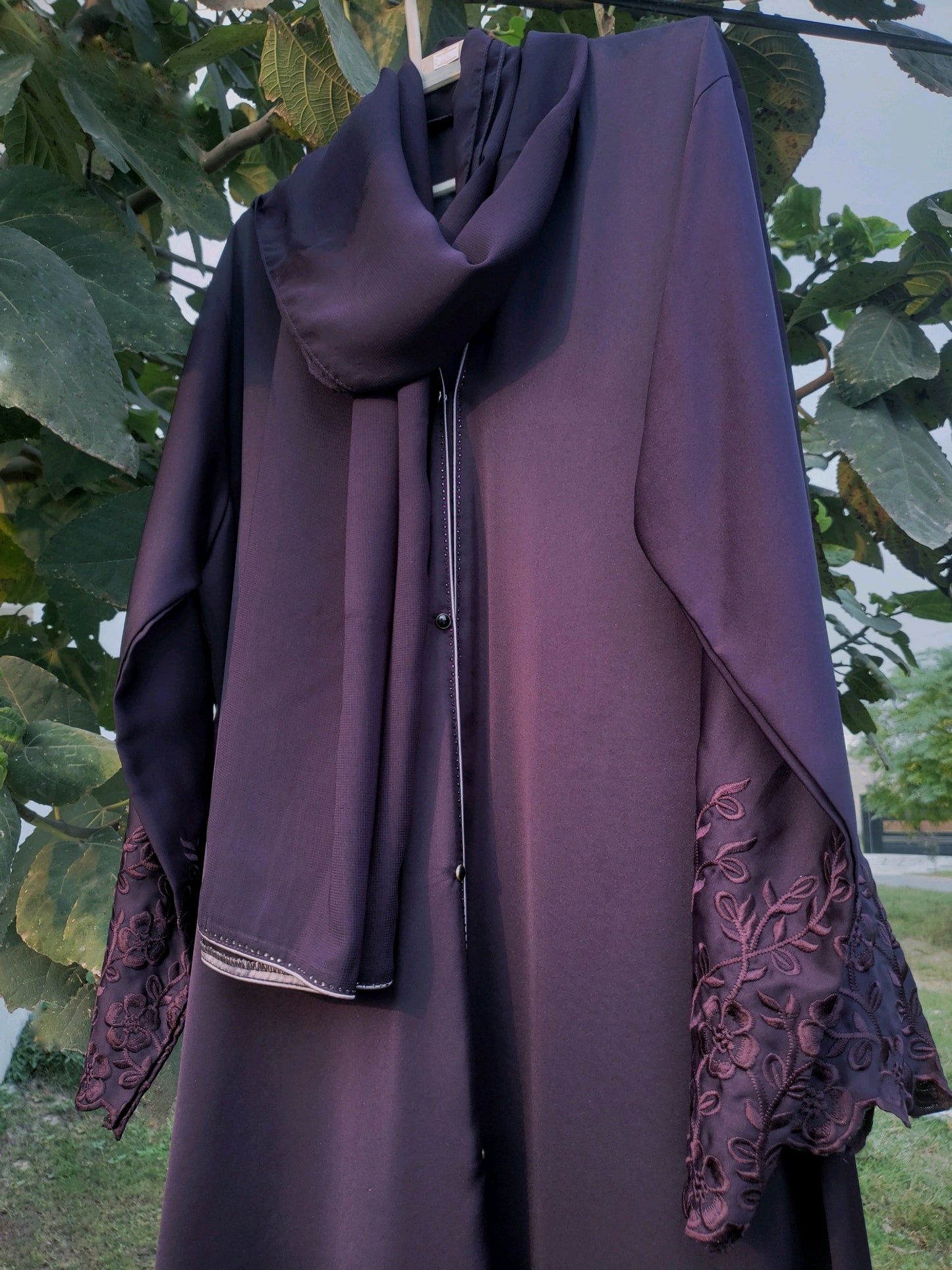 Purple Embroidered Sleeves abaya