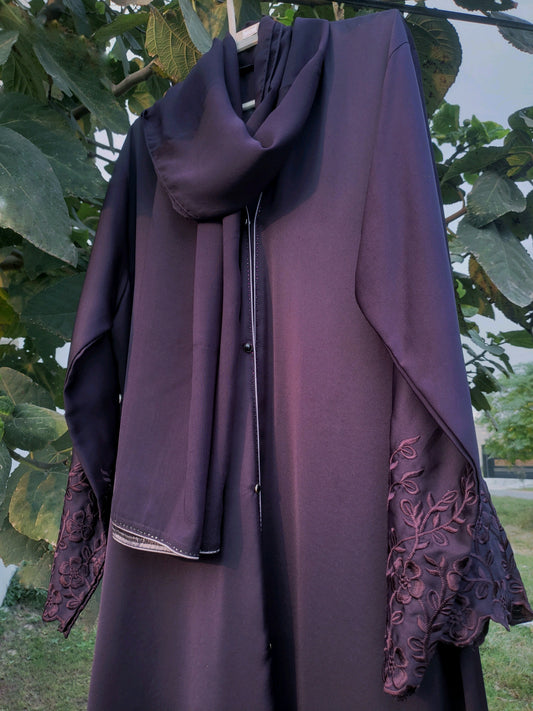 Purple Embroidered Sleeves abaya