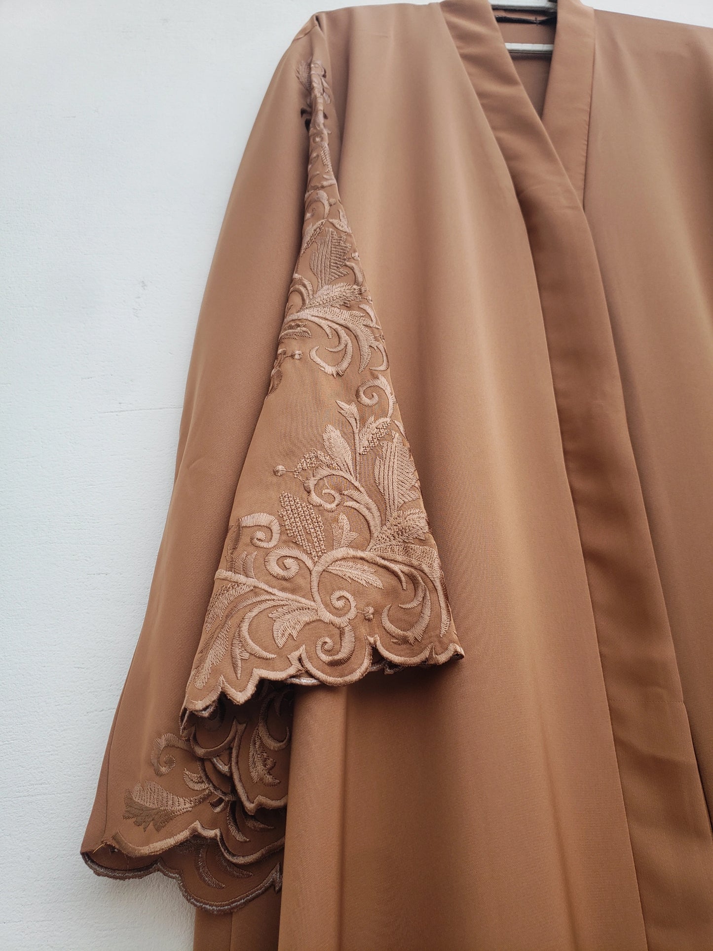 Light Brown Embroidered Sleeves abaya
