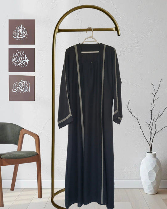 Black Abaya with Seagreen strip