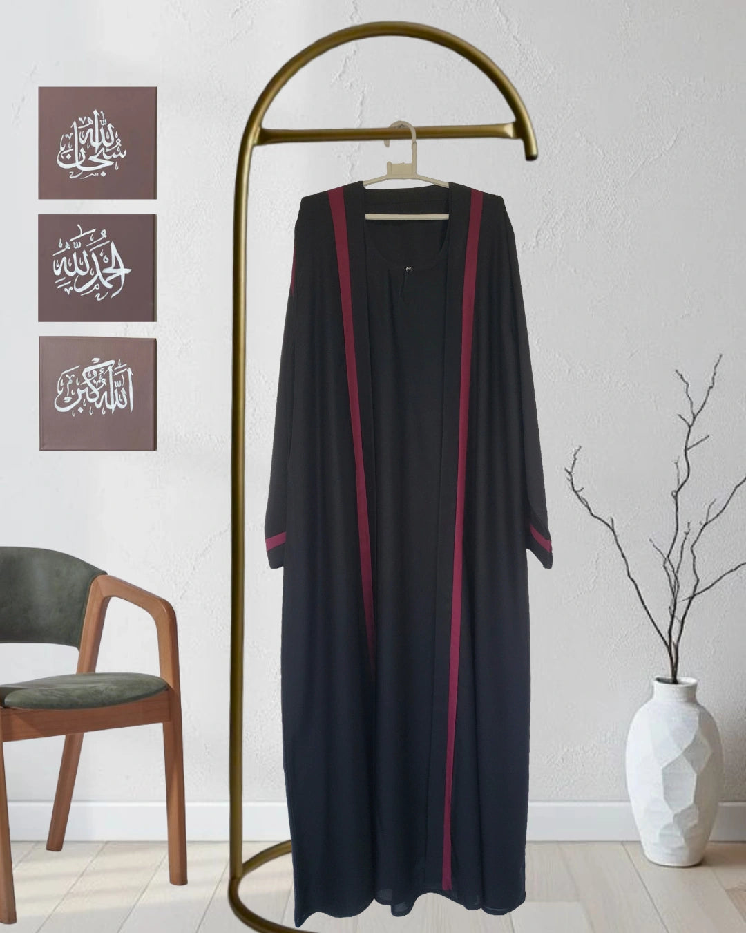Black Abaya with Red strip